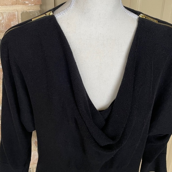 MICHAEL KORS Sweater Dress Logo Zip Shoulder Dolman Sleeve Cowl Neck Size M - Picture 3 of 11